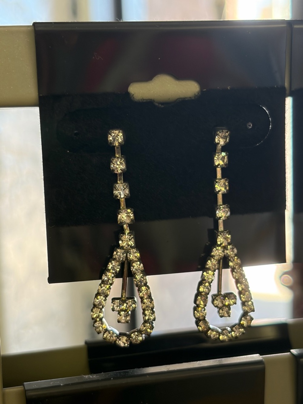 Vintage Crystal Teardrop Drop Earrings - Silver-Tone